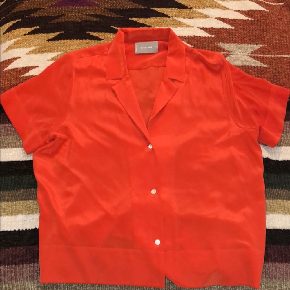 Coral Everlane Clean Silk Short-Sleeve Notch Shirt